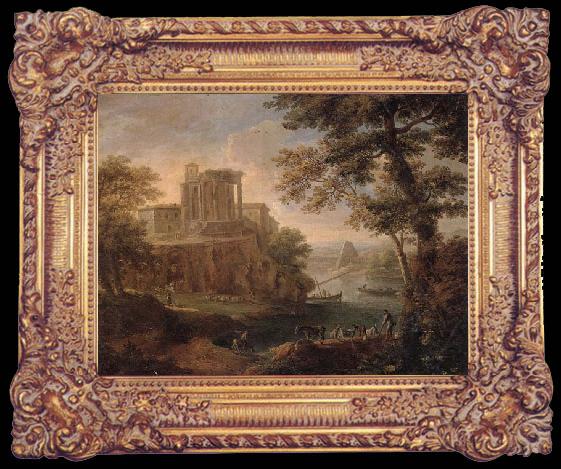 framed  Paolo Anesi Rome,a view of tivoli with the temple of the temple of the tiburtine sibyl, Ta024